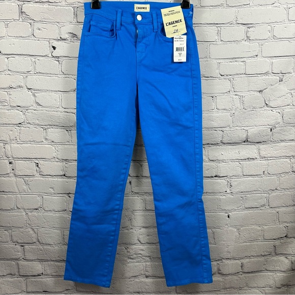L’agence Women’s Alexia Crop Cigarette Denim Jeans High Rise Neon Blue 24 NWT - Picture 2 of 8